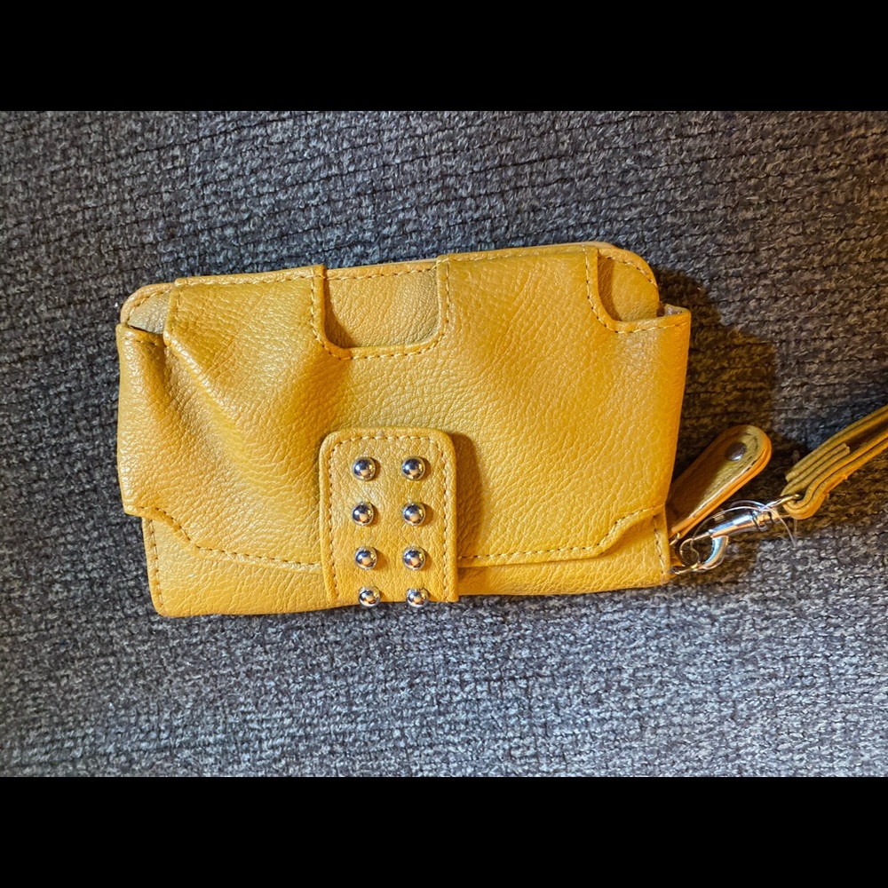 Yellow studded wallet/ wristlet